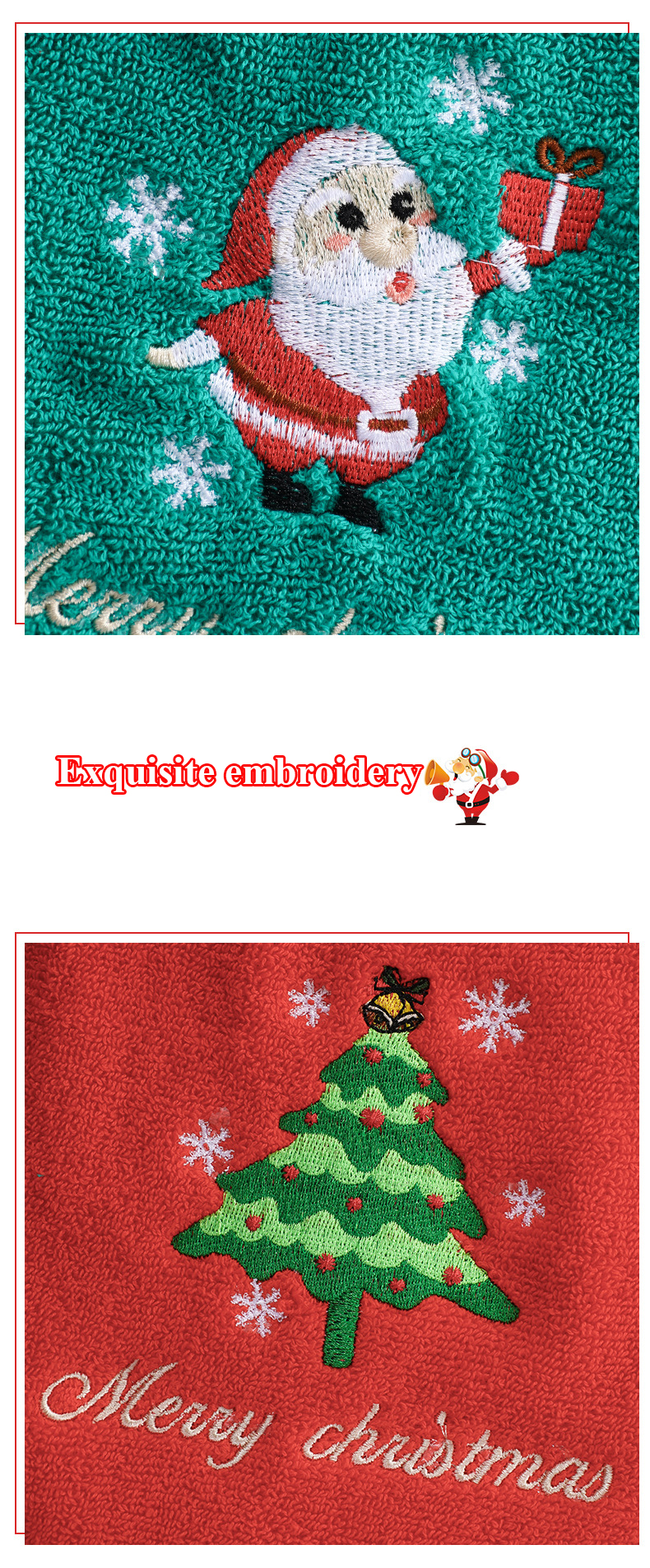 Christmas Embroidered Hand Towel Set 100% Cotton Bath Towels in Gift Box for Everyone