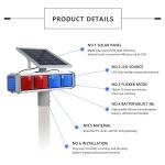 Solar LED warning light | outdoor construction light | signal strobe light red