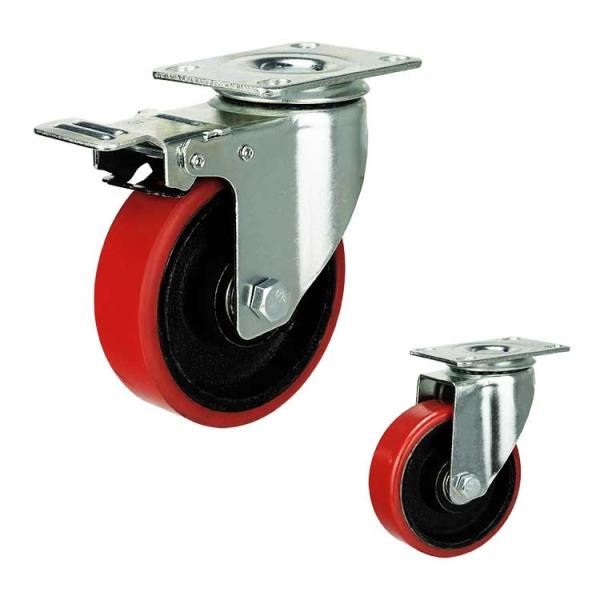 Buy cheap Red Iron Core PU 100mm Medium Duty Casters With Dual Brake from wholesalers