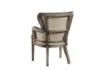 Vintage Cigar High Back Leather Armchair Solid Wood Linen Back Exposed Frame