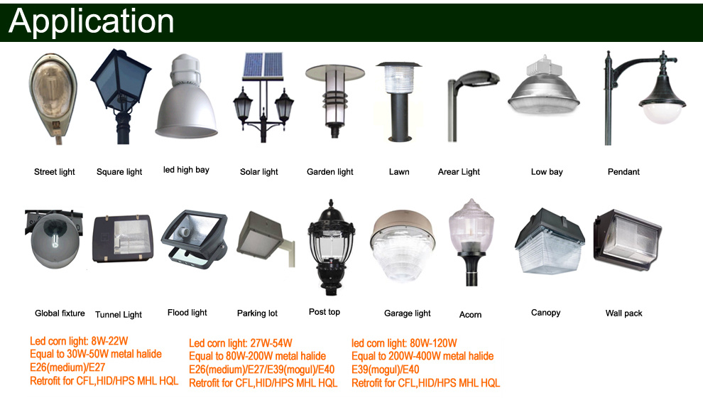 High Lumen 125lm/W E26/E27e39/E40 8W/10W/14W/18W/22W/27W/36W/45W/54W/80W/100W/120W/150W/180W/200W LED Corn Light