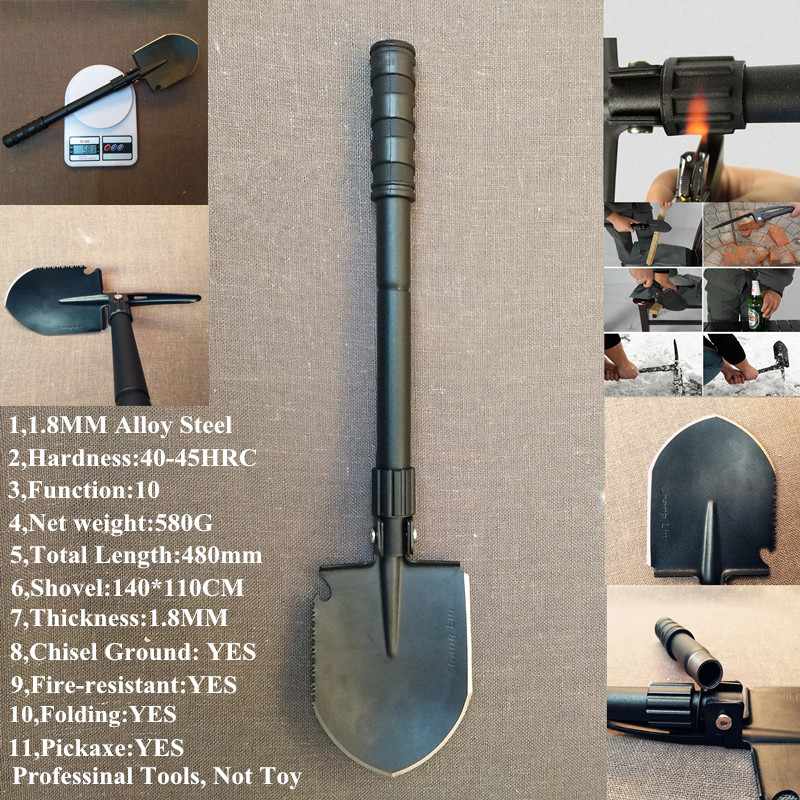 Professional China Tri-Fold Shovel (408C) Black Matte surface most durable and multifuction hand tool