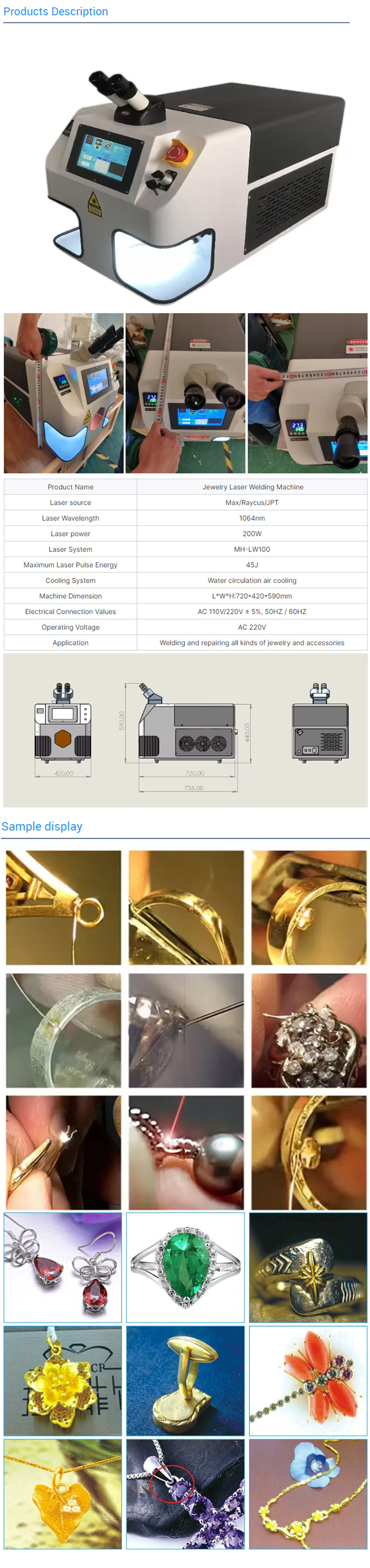 Crystal Applicable Portable Jewelry Laser Welding Machine for Gold Silver Glasses Frame Mold 60W 100W PLT Format Supported