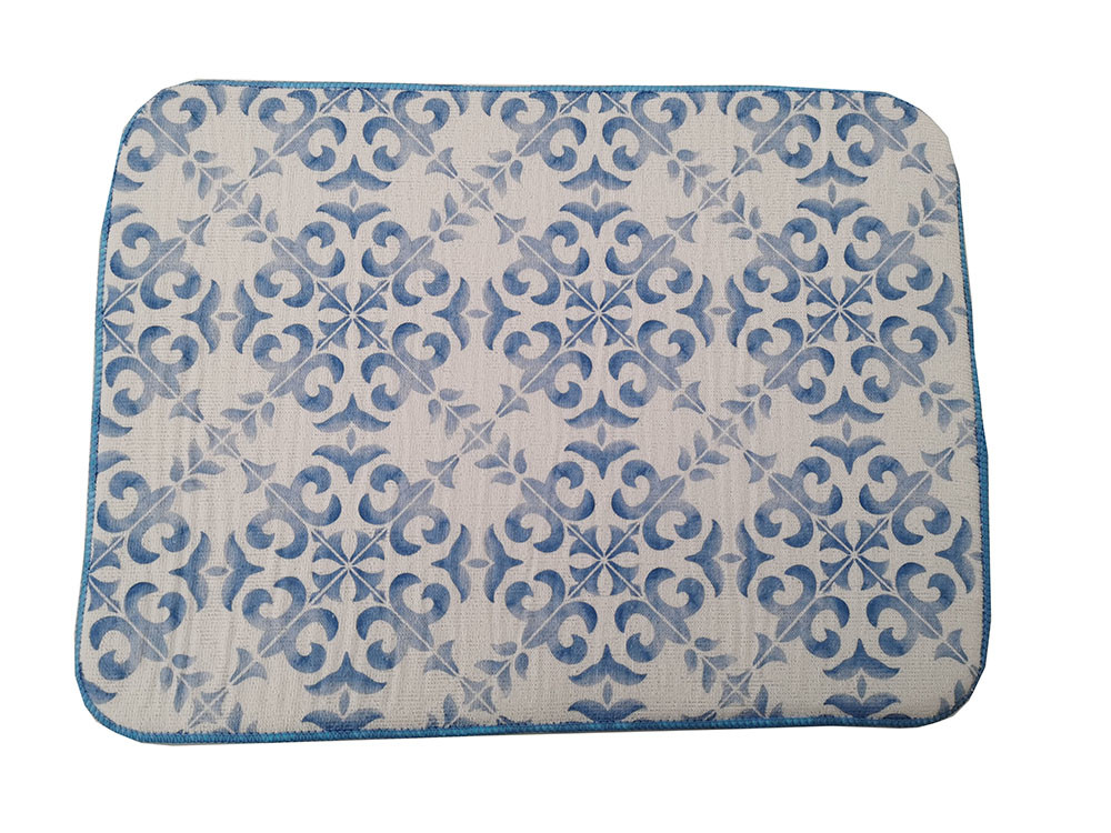 Reversible Blue Microfiber Dish Drying Mat For Bottles Pans Dishes