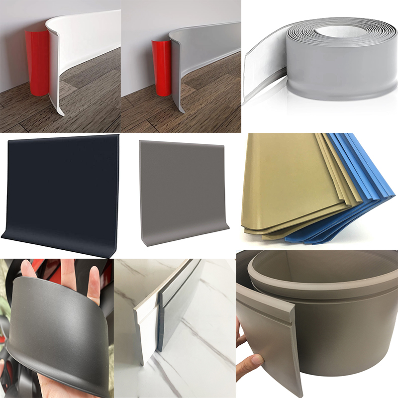 Customized Color Flexible Skirting Board Tiles PVC Plastic Baseboard 1.8mm Thickness