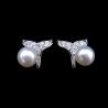 Buy cheap 3D Design Fish Tail Symbol Silver Pearl Earrings For Party , Wedding from wholesalers