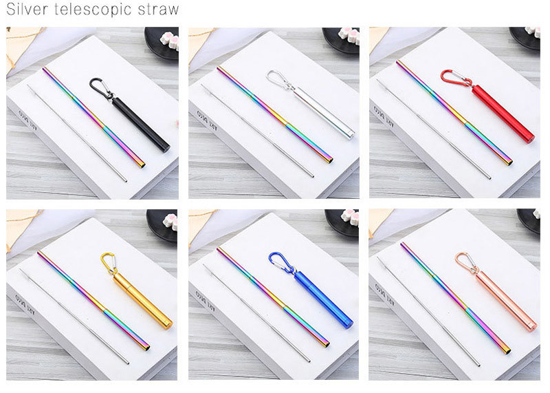 Durable Kitchen Household Items Telescopic Stainless Steel Straws Three Section