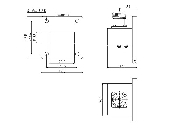 Microwave Test Waveguide To Coax Adapter 7.05 - 10.0 Ghz Aluminum Alloy