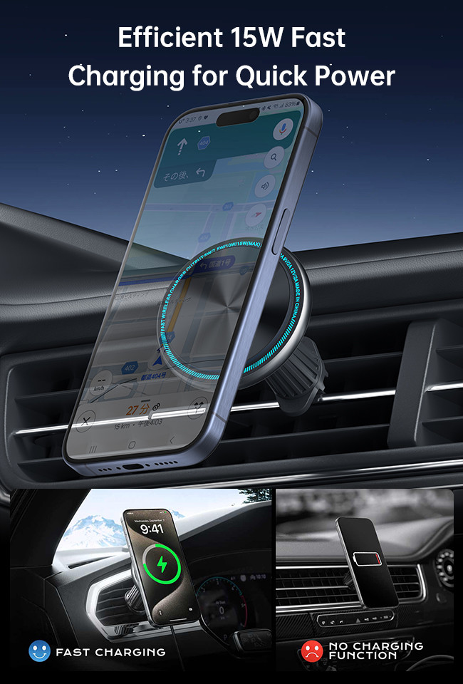 Sleek And Stylish Magsafe Wireless Charger Car Phone Holder With Strong Magnetic Suction And Customizable Running Light