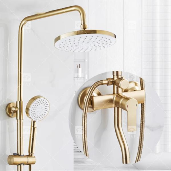 Buy cheap Nordic Light Luxury Shower Set Home Faucet Brass Brushed Gold Hot And Cold Pressurized Nozzle from wholesalers