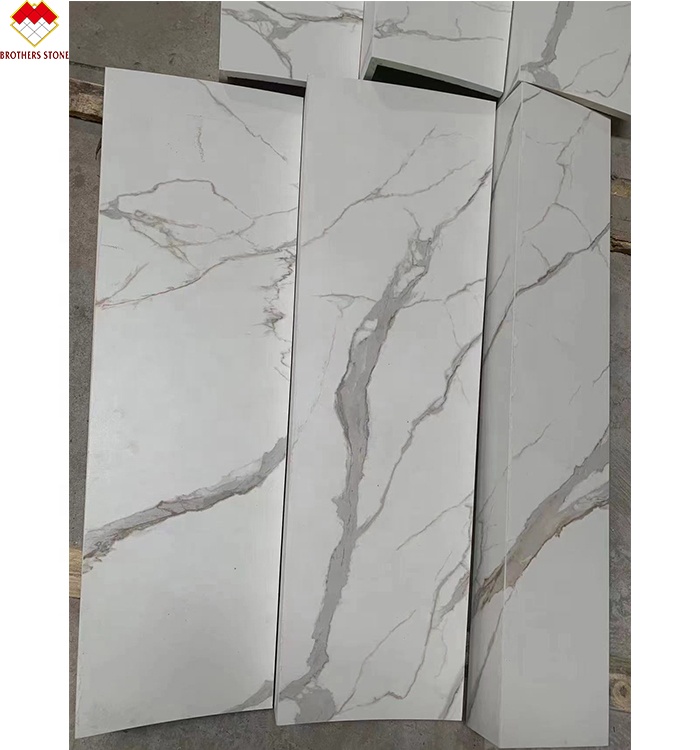 White Black Grey Gold Customized Polished Calacatta Marble Look Porcelain Tile Stairs