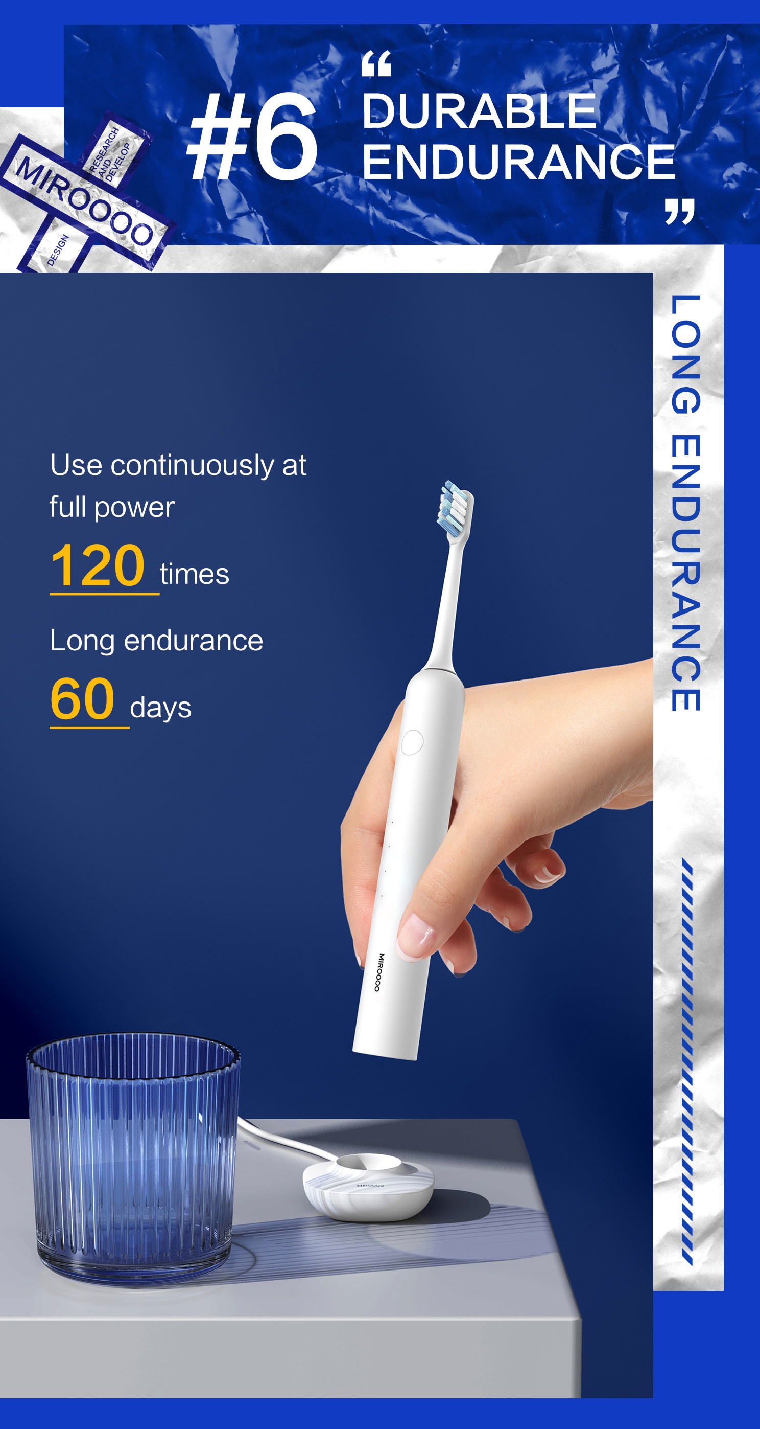4 Modes Sonic Waterproof Electric Toothbrush 3.7V Rechargeable With Soft Bristles