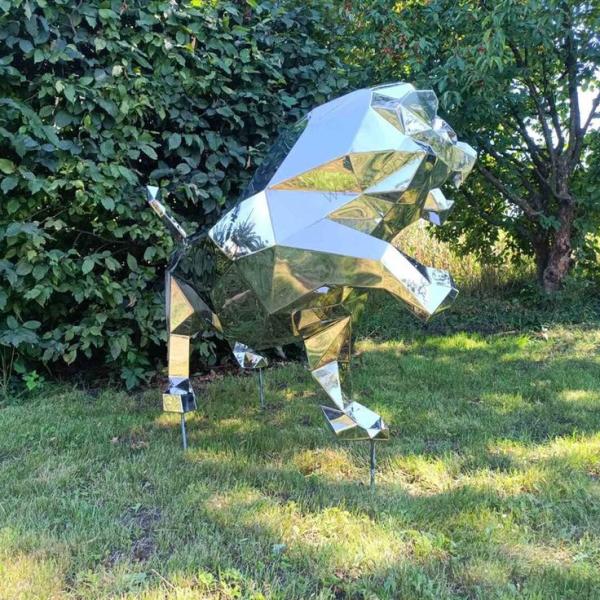 Landscape Garden Stainless Steel Animal Mirror Polished Large Outdoor Lion