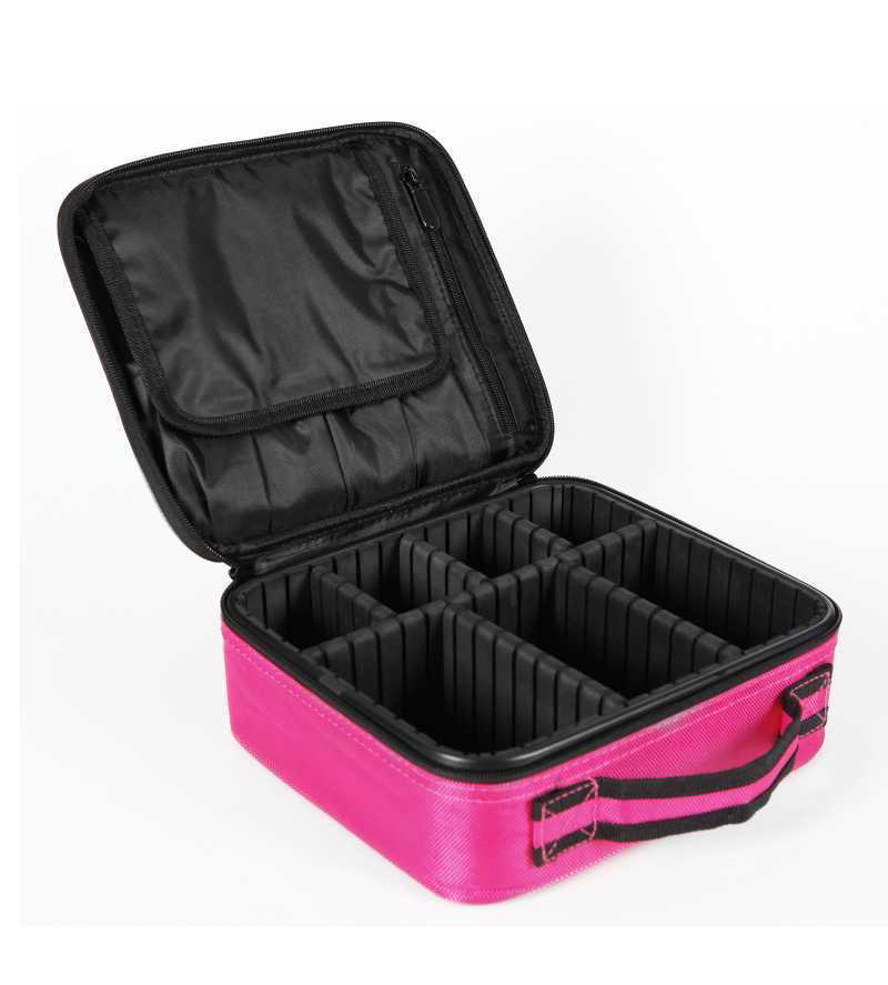 Lady Professional Cosmetic Organizer Mesh Leather Beauty Travel Cosmetic Case