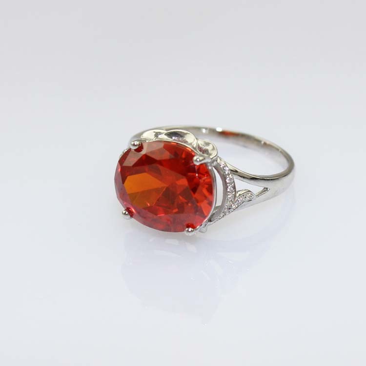 Women Jewelry Sterling Silver Ring with 10mmx12mm Oval Red Cubic Zirconia(F41)