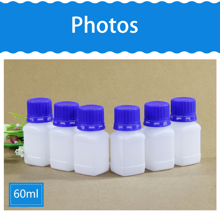 Square White HDPE Plastic Lab Bottles Reagent Chemical Storage 60ml-250ml