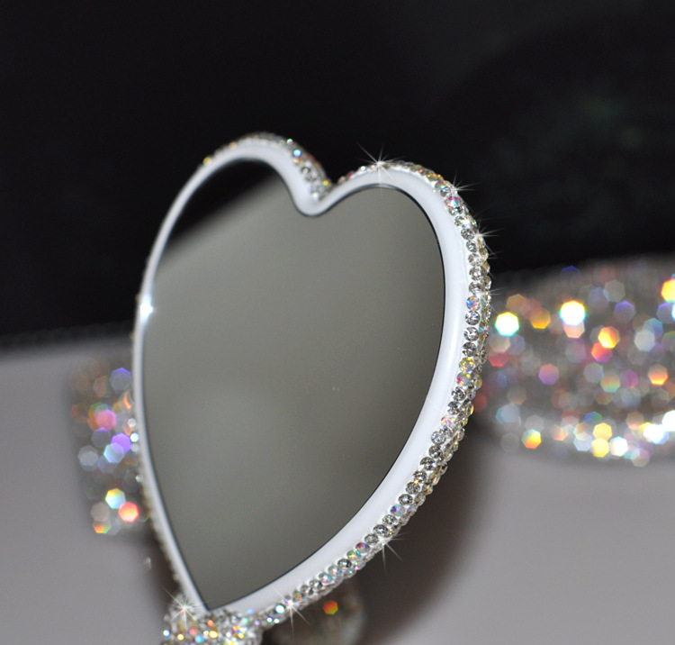 Light Pink Circle Rhinestone Mirror for On-the-Go Touch Ups and Makeup Application