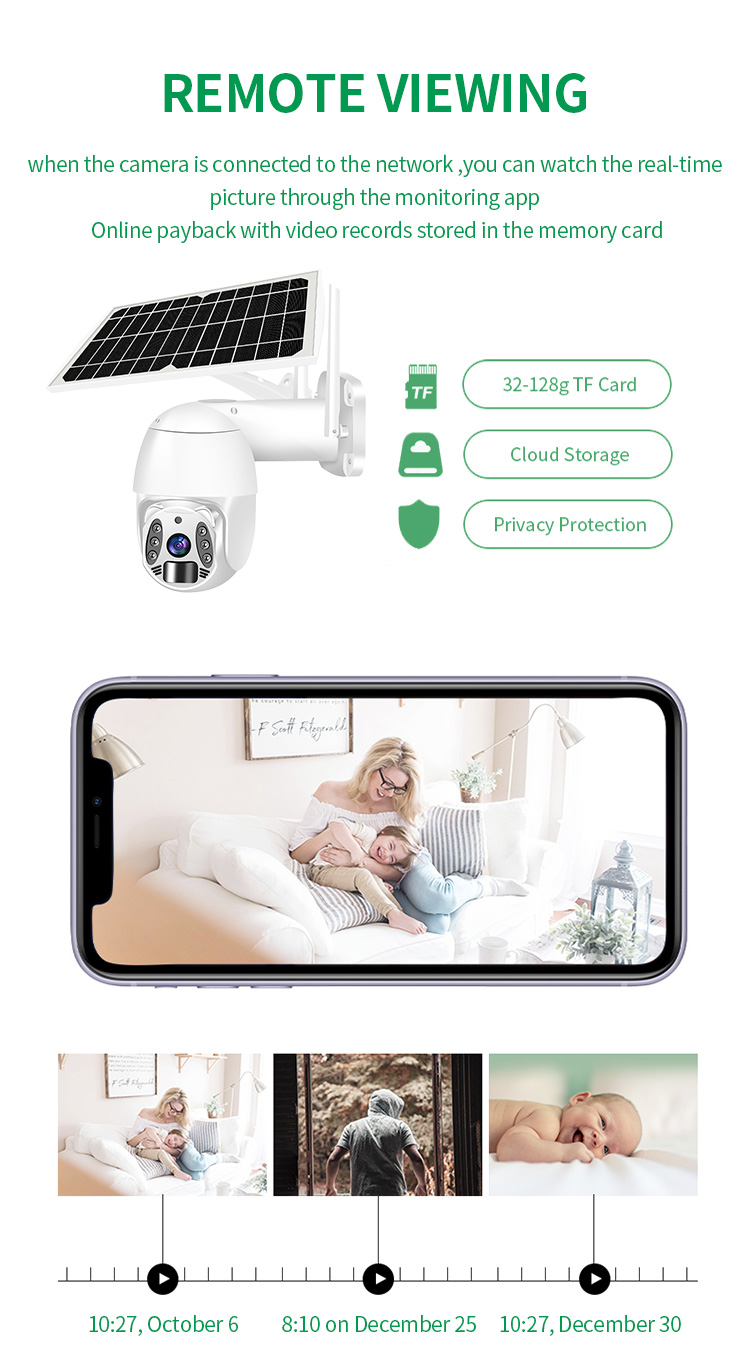 1080P Wifi Outdoor 4X Digital Zoom AI Human Detect Wireless Solar Camera H.265 P2P Audio 2MP 3MP