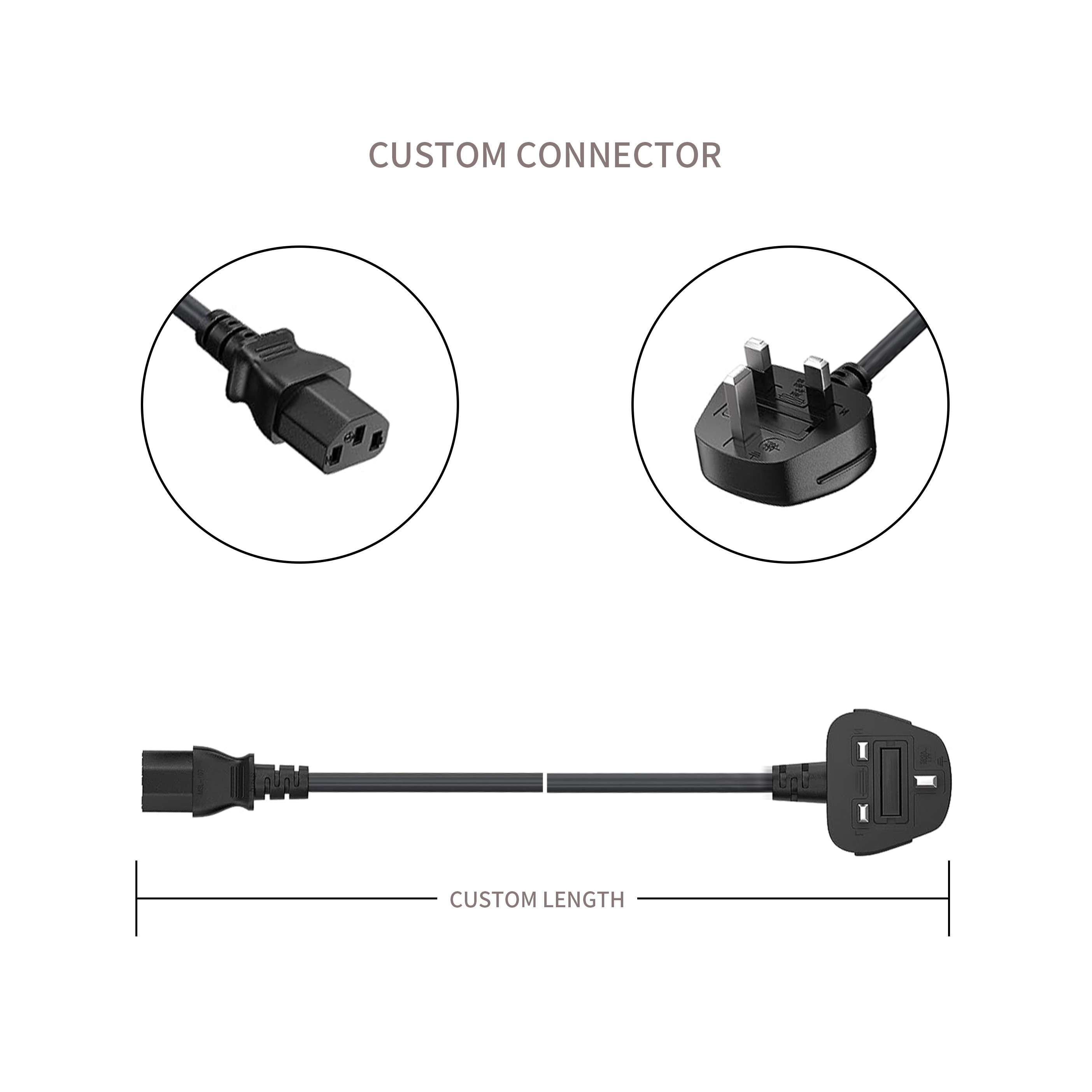 C13 To Uk Plug Power Cord Bs1363 18awg 250v Length Suitable for most computers, printers and other devices Oem / Odm