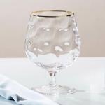 Hammered Unusual Brandy Cognac Glasses 16 Ounces Hand Blown With Gold Silver Rim
