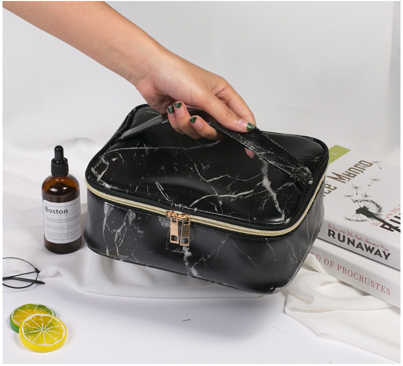 Marble PU Leather Women'S Travel Cosmetic Bag Organizer