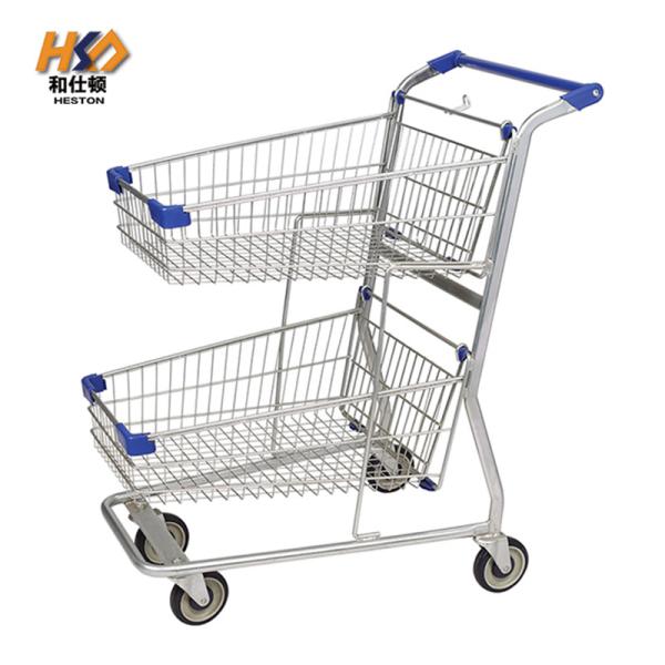 Buy cheap 180L 2 Tier Double Basket Metal Shopping Cart With Wheels Trolley For Retail Shop from wholesalers