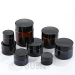 Buy cheap Cylinder Amber Face Cream Glass Cosmetic Jars With Black Lid ISO90001 from wholesalers