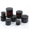 Buy cheap Cylinder Amber Face Cream Glass Cosmetic Jars With Black Lid ISO90001 from wholesalers