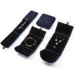 Dark Blue Clamshell Shaped Velvet Jewelry Storage Case Jewellry Packaging Box