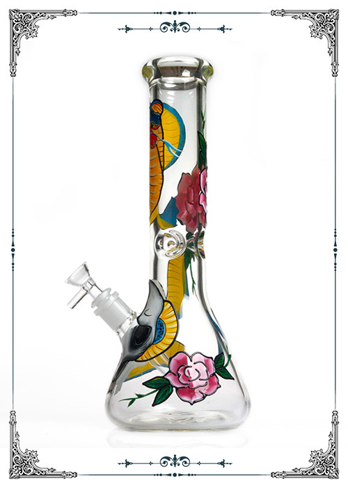 13.5 Inches 7MM Beaker Glass Smoking Tube With Snake Art On Glass