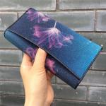 Authentic Stingray Skin Female Long Flower Trifold Wallet Genuine Leather Lady