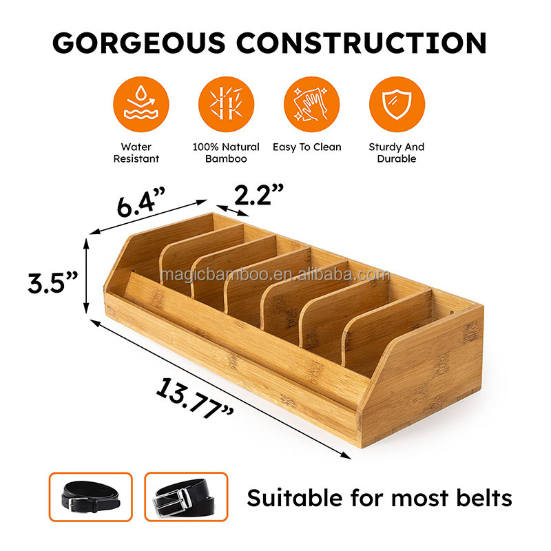 Upgrade Your Closet with Our Sustainable Bamboo Belt Display Case 7 Dividers Included