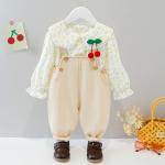 47.2in 120CM Blue Children'S Outfit Sets Flower Top Outfits Two Piece Suit