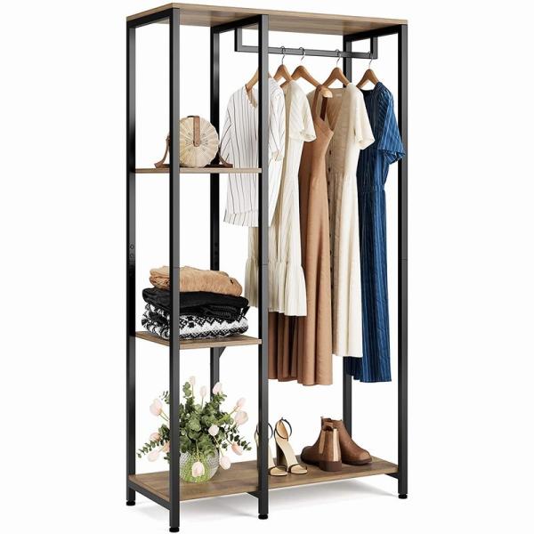 Buy cheap Rustic Metal Wood clothes storage racks Wardrobe Hall Tree For Bedroom Apartment from wholesalers
