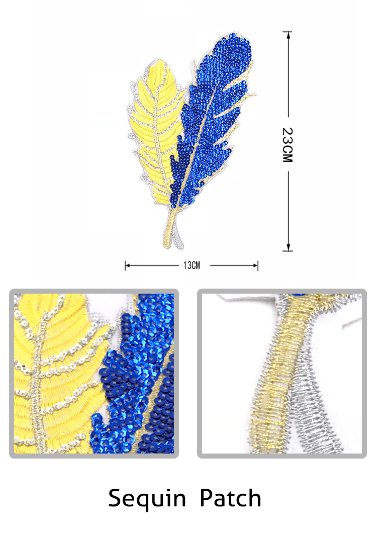 Simple Style Sequin Applique Patches , Leaves Sequin Patches For Clothes