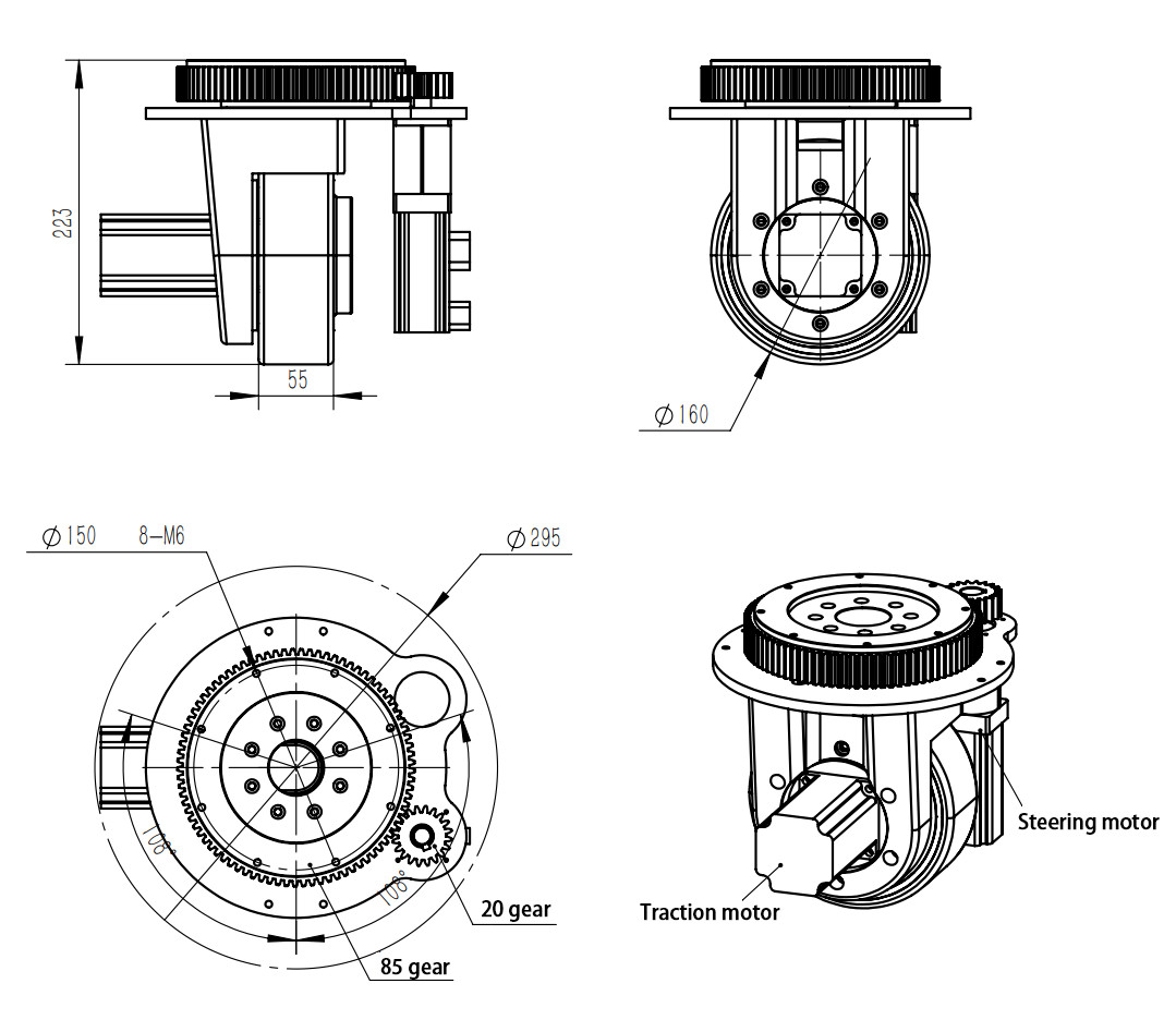 30I Speed Ratio Automatic Guided AGV Drive Wheel Trolley Integrated 400W Motor Drive Wheel