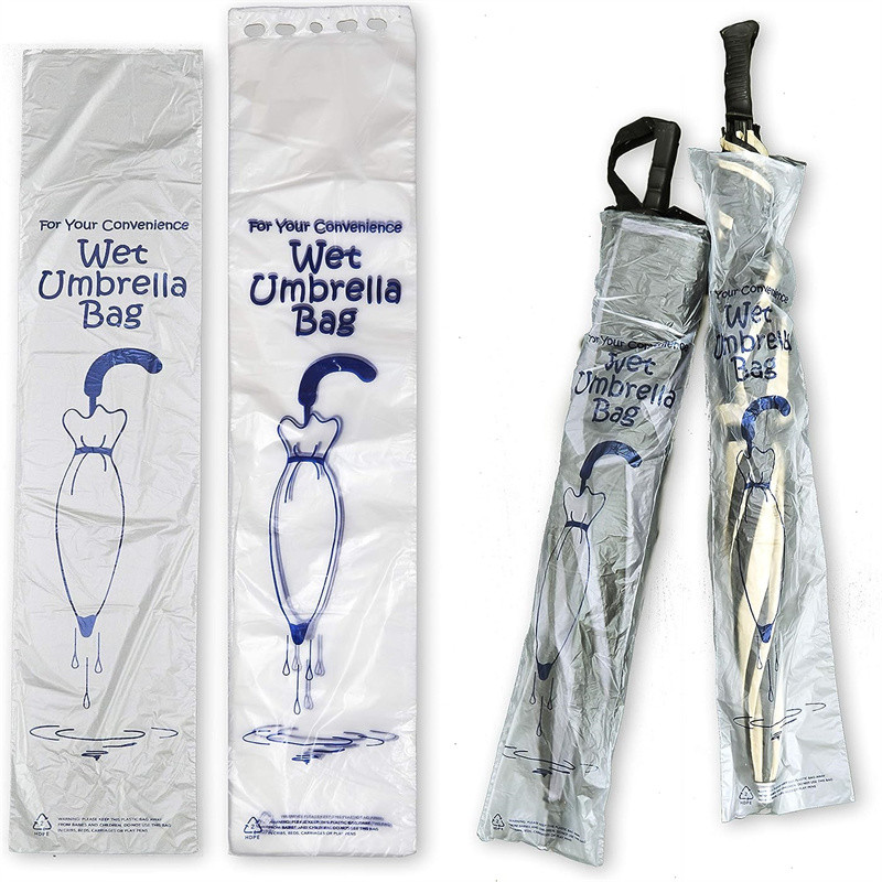 Disposable Clear Custom Logo Printed LDPE Wet Umbrella Bag For Hotel And Super Market