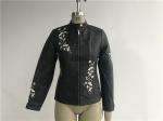Multi Color Pu Leather Coat , Black Embroidered Mandarin Collar Flower Tw78425