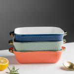 Non Stick Kitchen Ceramic Baking Pans With Gold Rim Nordic Style
