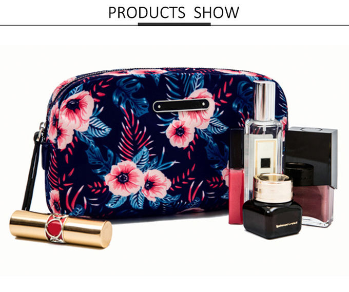 Wear Resistance Zipper Floral Printed Ladies Polyester Cosmetic Bag