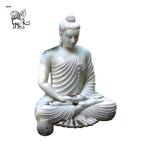 Marble Sitting Buddha Statue White Life Size Stone Hand Carving Garden