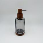 Glass Bathroom Sets Bath Kits Smoke Color Round Shape Wood Part Glass Bathroom