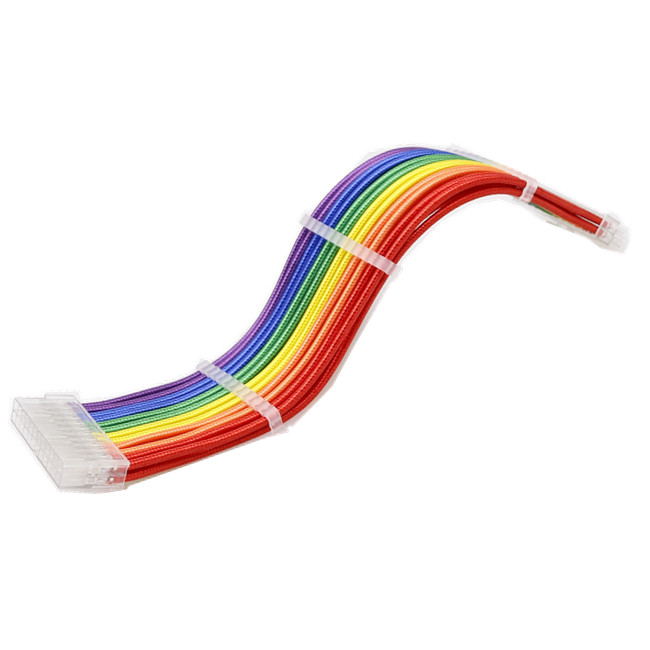 24 pin extension cable Colorful sleeve 24pin Male to 24pin Female ATX Power Supply Extension Cable 30CM 18AWG rainbow