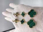 Paris Luxury Gold Brand VCA Magic Alhambra earrings 3 motifs malachite 18K