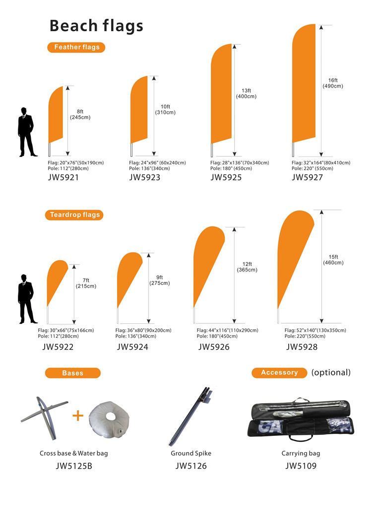 promotional Clear Printing Teardrop Beach Flag 110*390cm Easy install