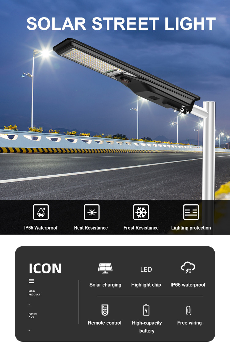 KCD Energy Saving Remote Controller 400w 500w IP65 Waterproof outdoor All In One Solar Light LED Street Light