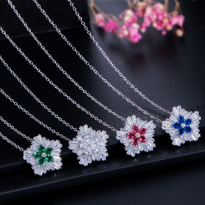 White Gold Color Luxury Bridal CZ Crystal Necklace and Earring Sets Big Wedding Jewelry Sets For Brides
