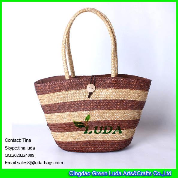 LDMC-092 new designer striped tote bag handmade natural handbags lady wheat