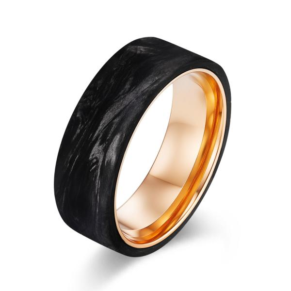 Buy cheap New Arrival Plated Gold and Rose Gold Forged Carbon Fiber Wedding Bands Mens Jewelry from wholesalers