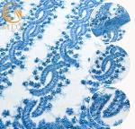 Embroidered Bead Handmade Lace Fabric 140cm Width With Pearls